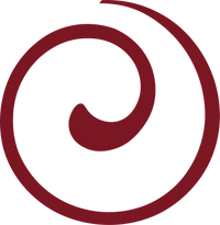 Red spiral symbol on a white background