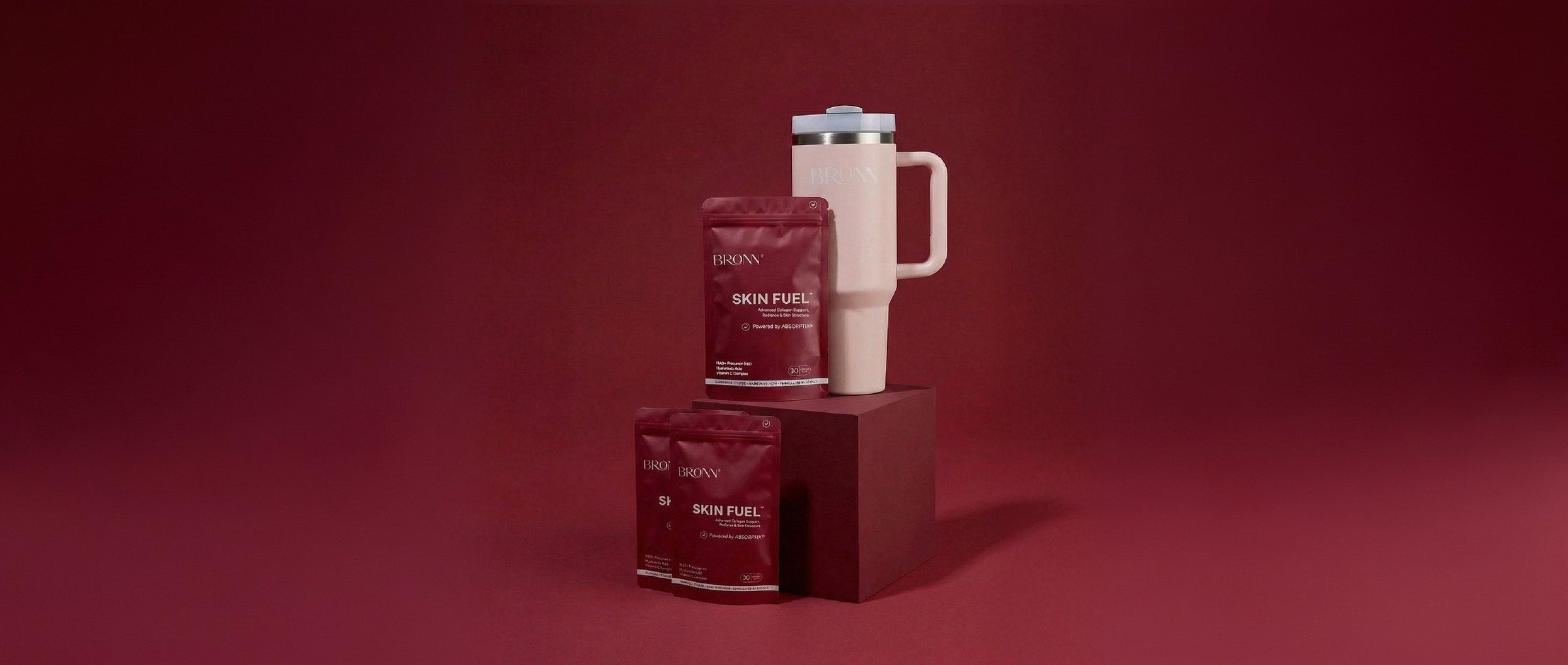 90-Day Routine: three pouches of SKIN FUEL and the FUEL TUMBLER