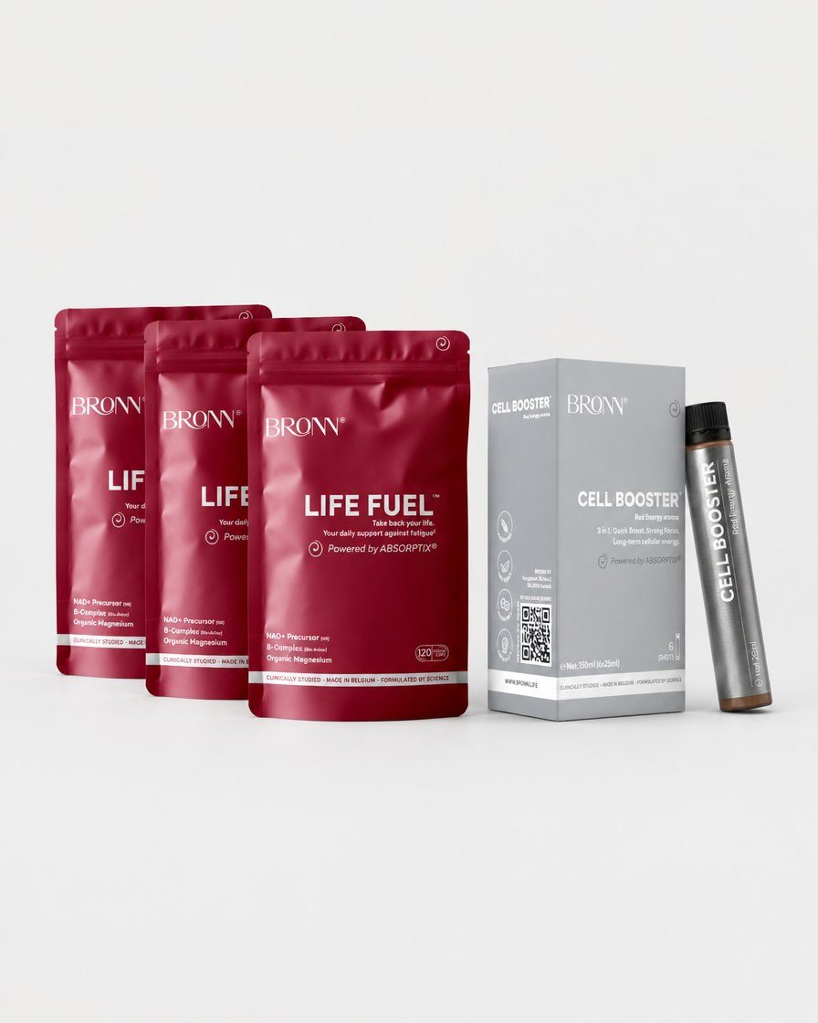 Three pouches of LIFE FUEL&trade; and the CELL BOOSTER&trade; 6-pack